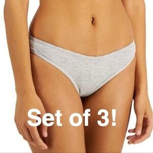 Jenni Intimates Set 3 Panty M Medium 6 8 Light Gray Ribbed Thong Panties NWT NEW